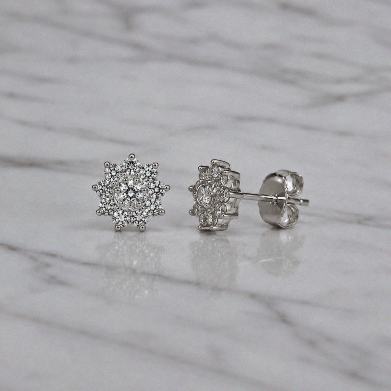 Silver Cubic Zirconia Cluster Stud Earrings