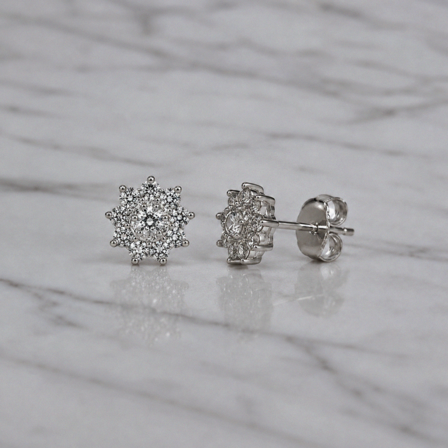 Silver Cubic Zirconia Cluster Stud Earrings