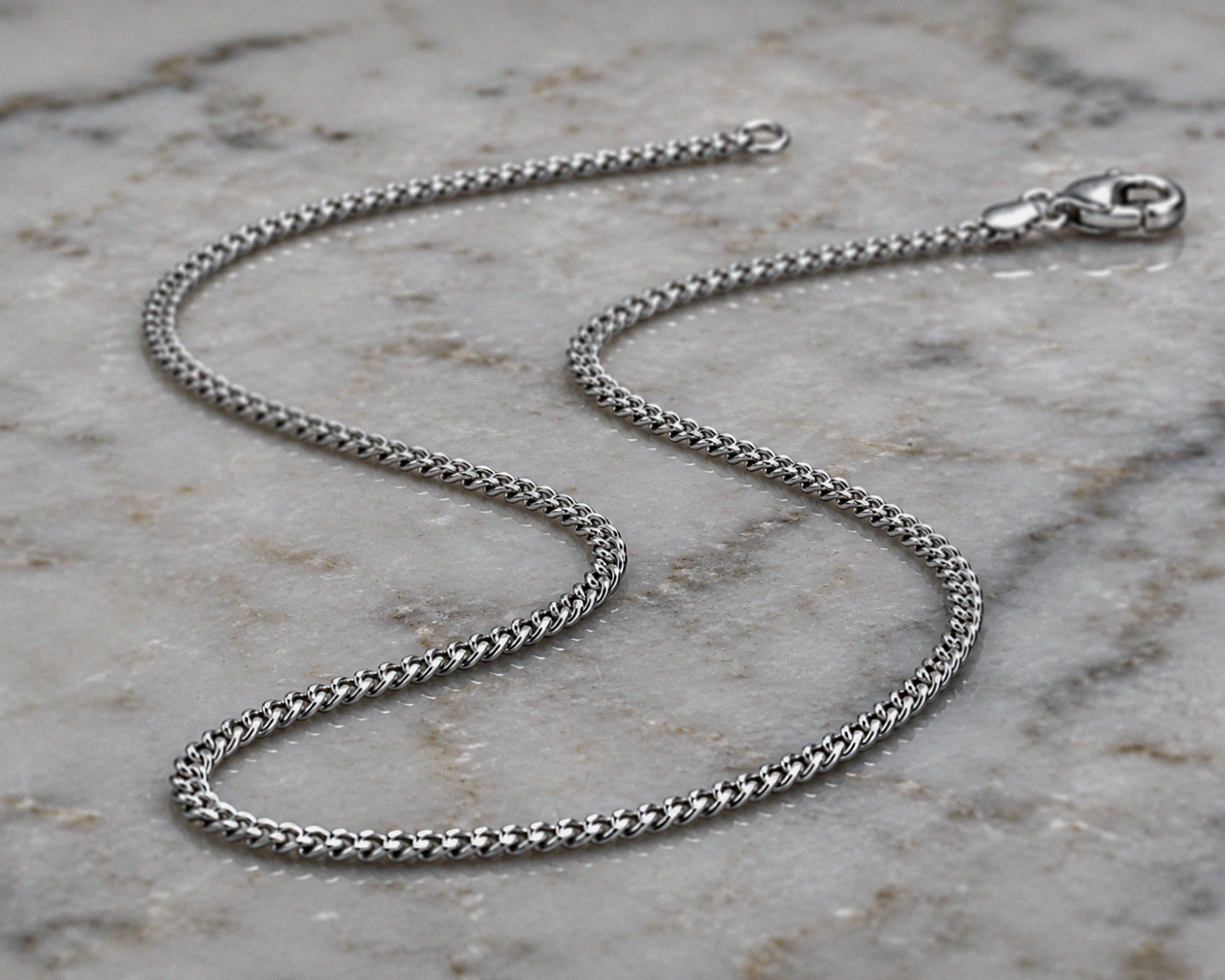 18ct White Gold Diamond-Cut Curb Chain  20” | Solid 6.4g Premium Necklace