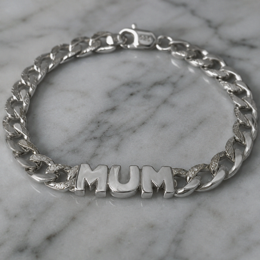 Silver Engraved MUM Curb Bracelet