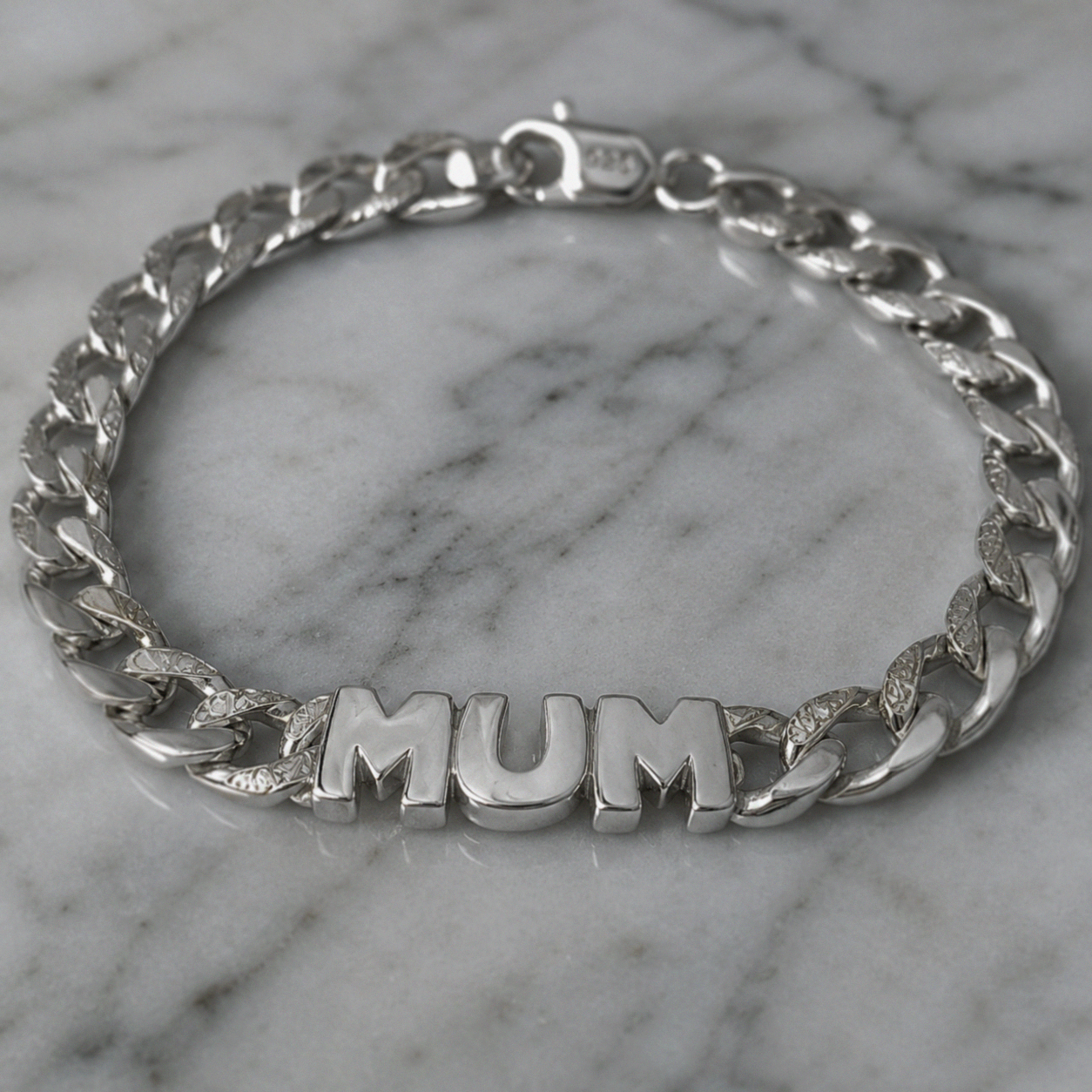 Silver Engraved MUM Curb Bracelet