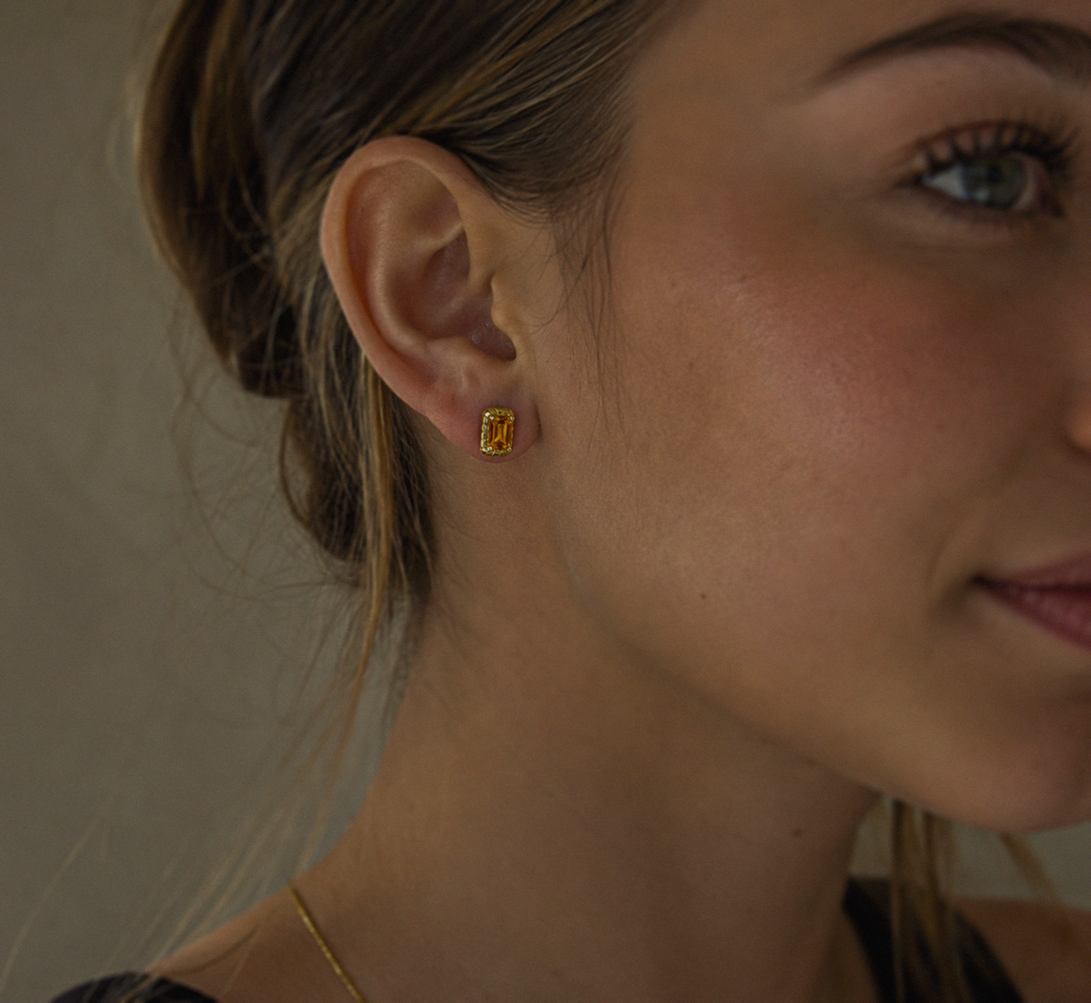 Detailed Octagon Citrine Stud Earrings in 9ct Yellow Gold