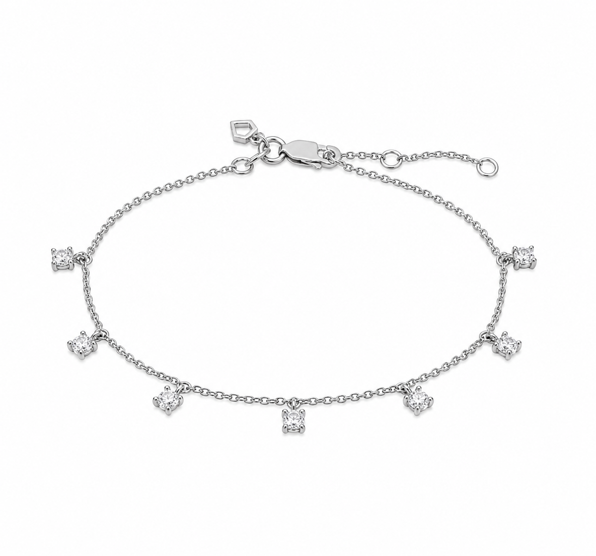 Diamonfire Sterling Silver Four Claw Set Zirconia Station Bracelet