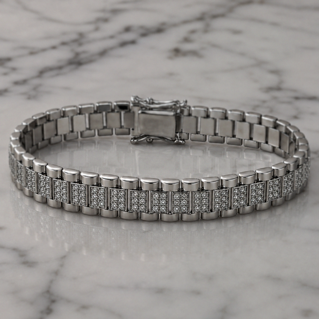 Babies Silver Cubic Zirconia Brickwork Bracelet