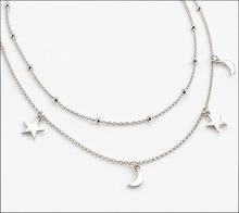 Sterling Silver Star & Moon Double Row Necklace