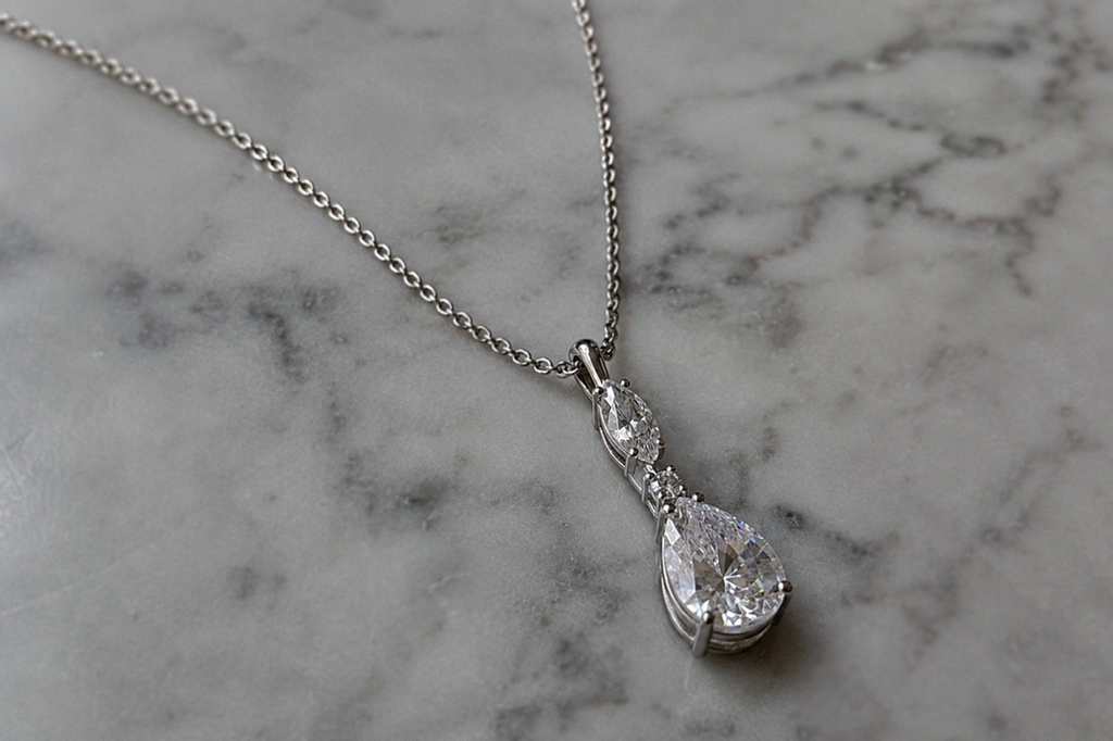 Diamonfire Marquise & Teardrop Drop Pendant Necklace – Sterling Silver (Triple Plated)
