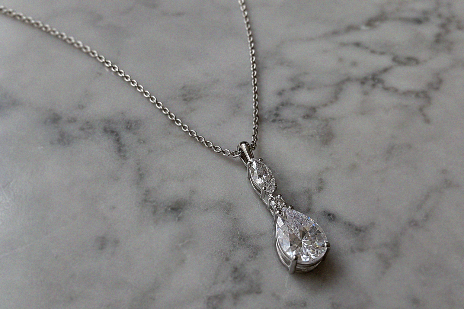 Diamonfire Marquise & Teardrop Drop Pendant Necklace – Sterling Silver (Triple Plated)