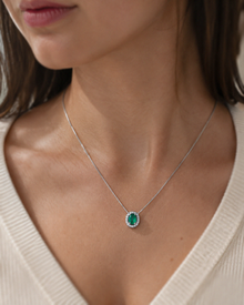 Teardrop Emerald & Diamond Pendant Necklace in 9ct Gold