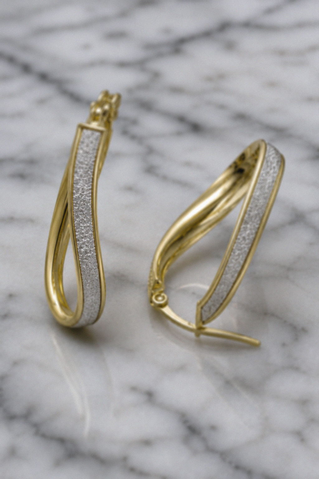 9ct Yellow Gold Twisted Glitter Hoop Earrings 28.5mm