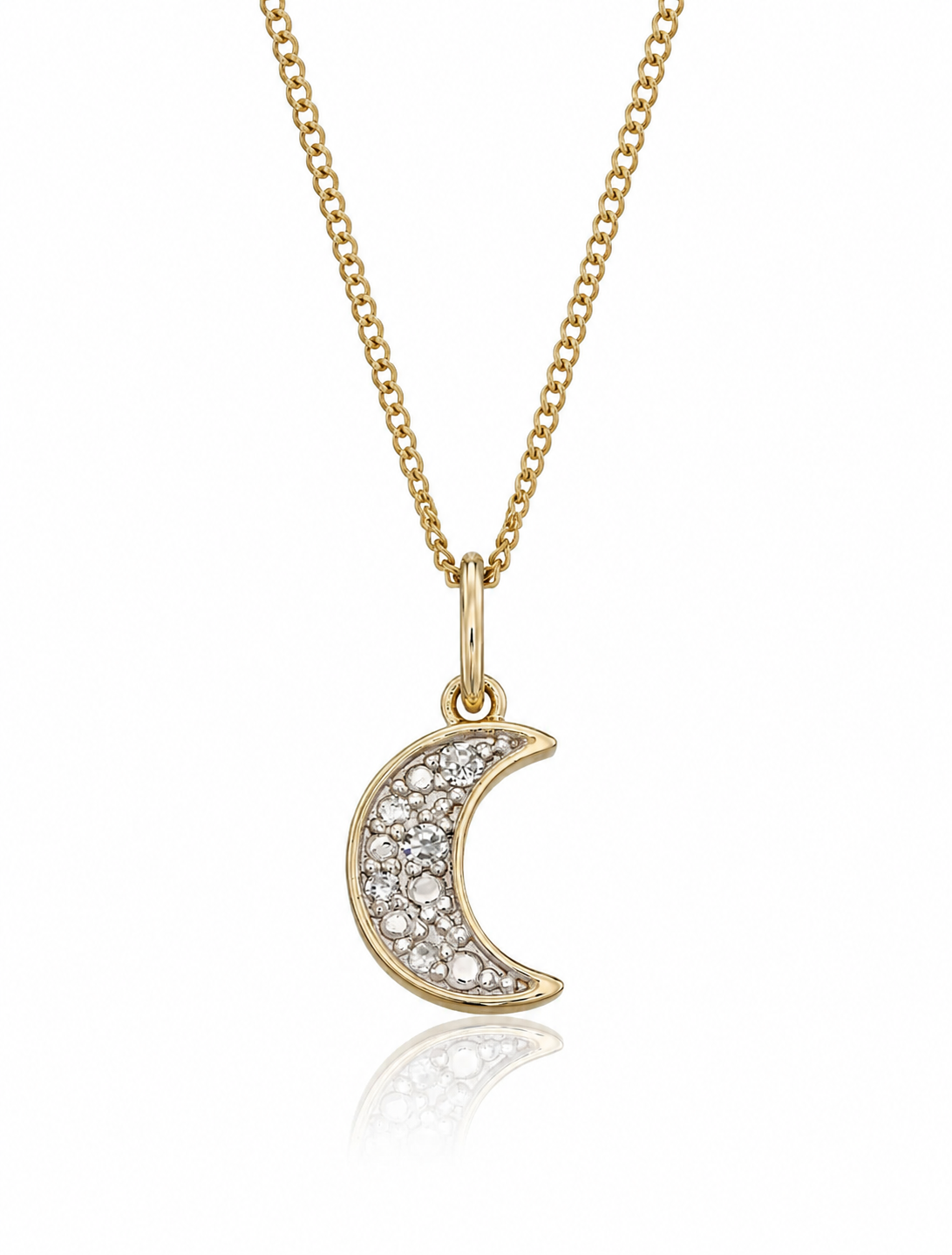 9ct Yellow Gold Diamond Crescent Moon Necklace