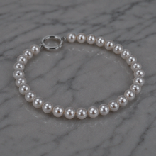 White Pearl Bracelet in Sterling Silver - Elegant Charm Link Design