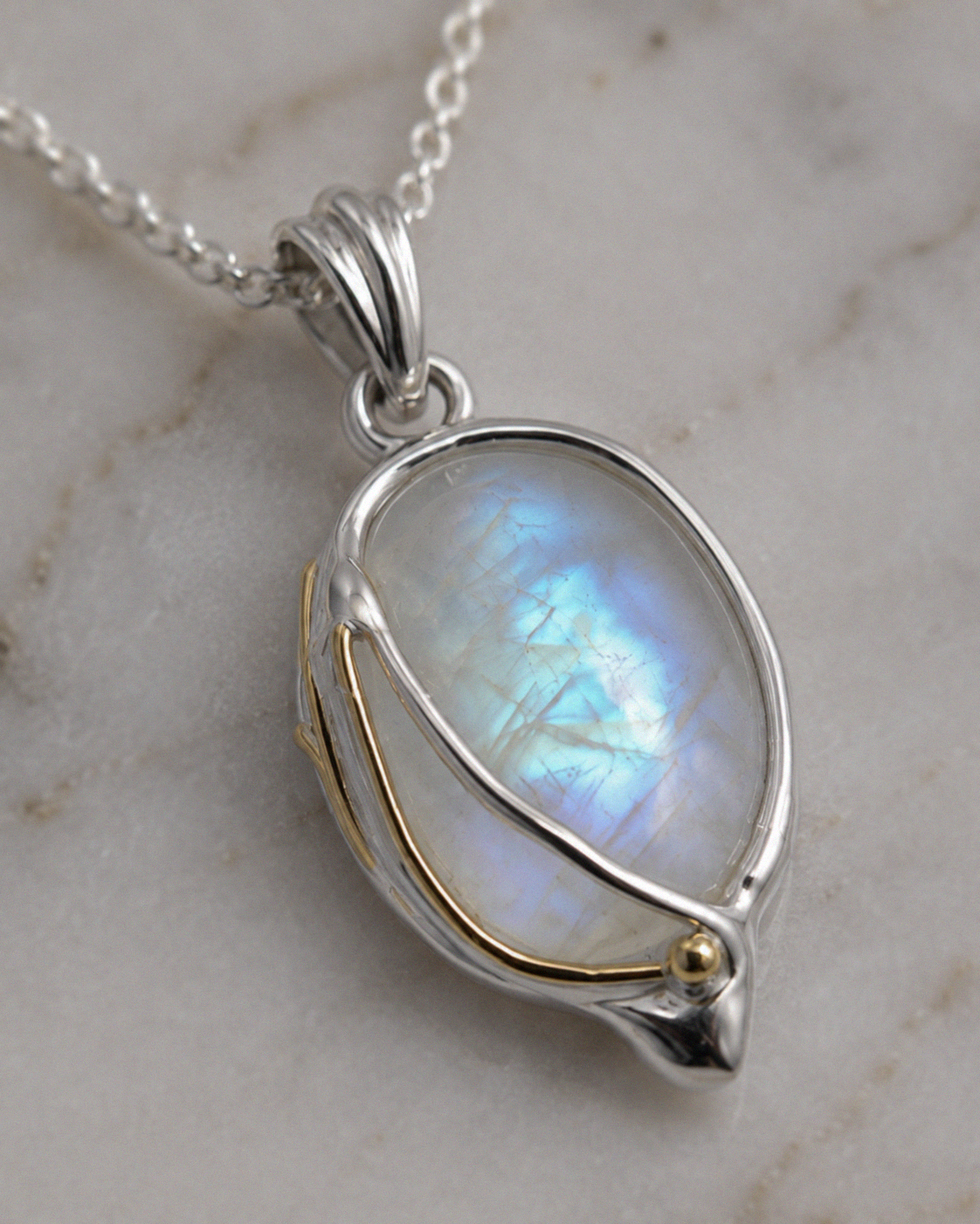 Rainbow Moonstone Pendant Necklace with 14ct Gold-Fill Detail