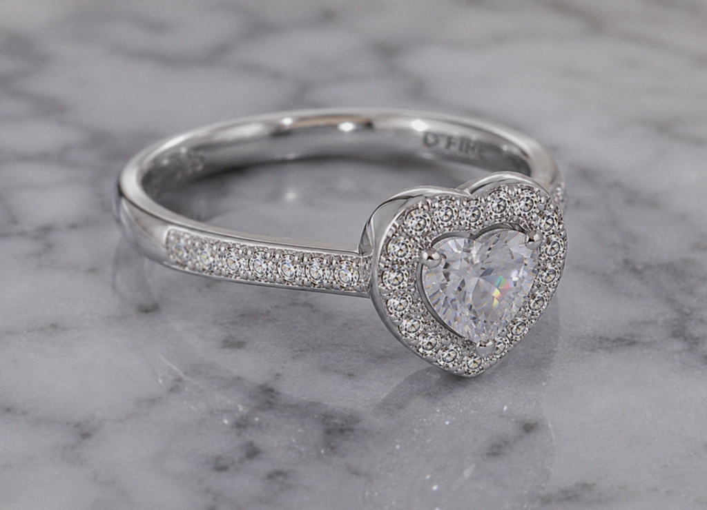 Diamonfire Sterling Silver Cubic Zirconia Heart Halo Ring
