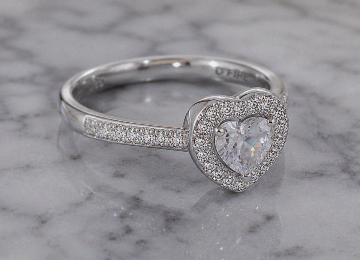 Diamonfire Sterling Silver Cubic Zirconia Heart Halo Ring