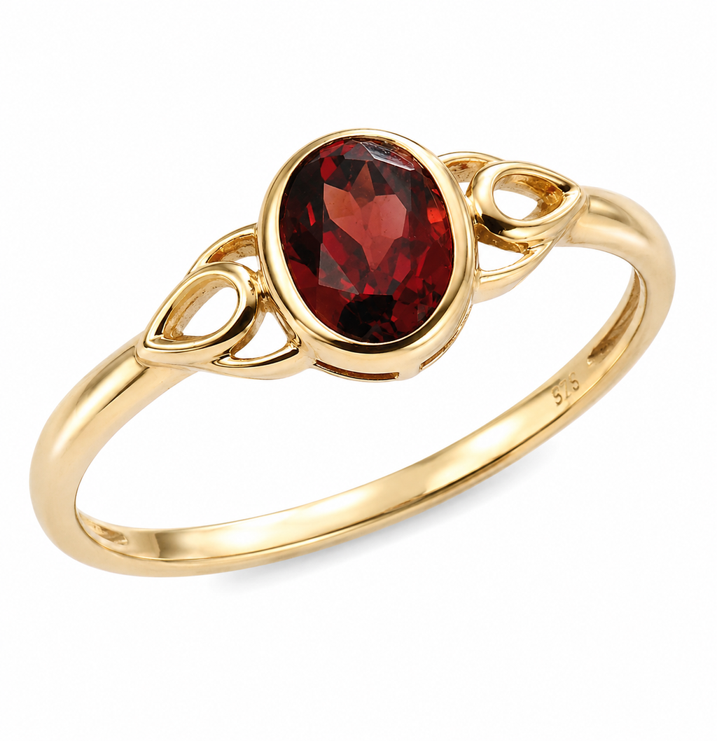 9ct Yellow Gold Natural Garnet Celtic Ring