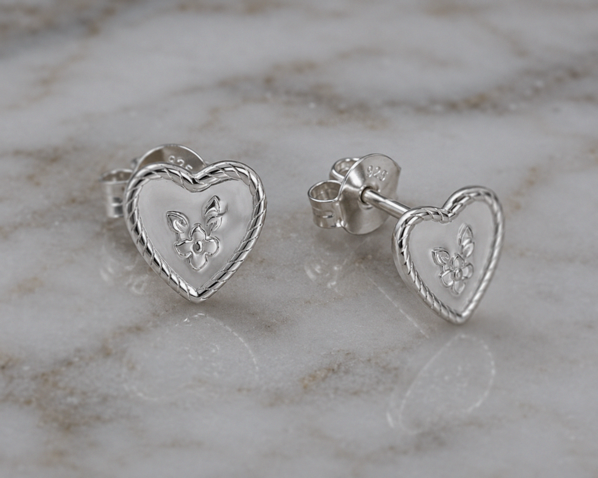 Laura Ashley Spring Posy Sterling Silver Heart Stud Earrings
