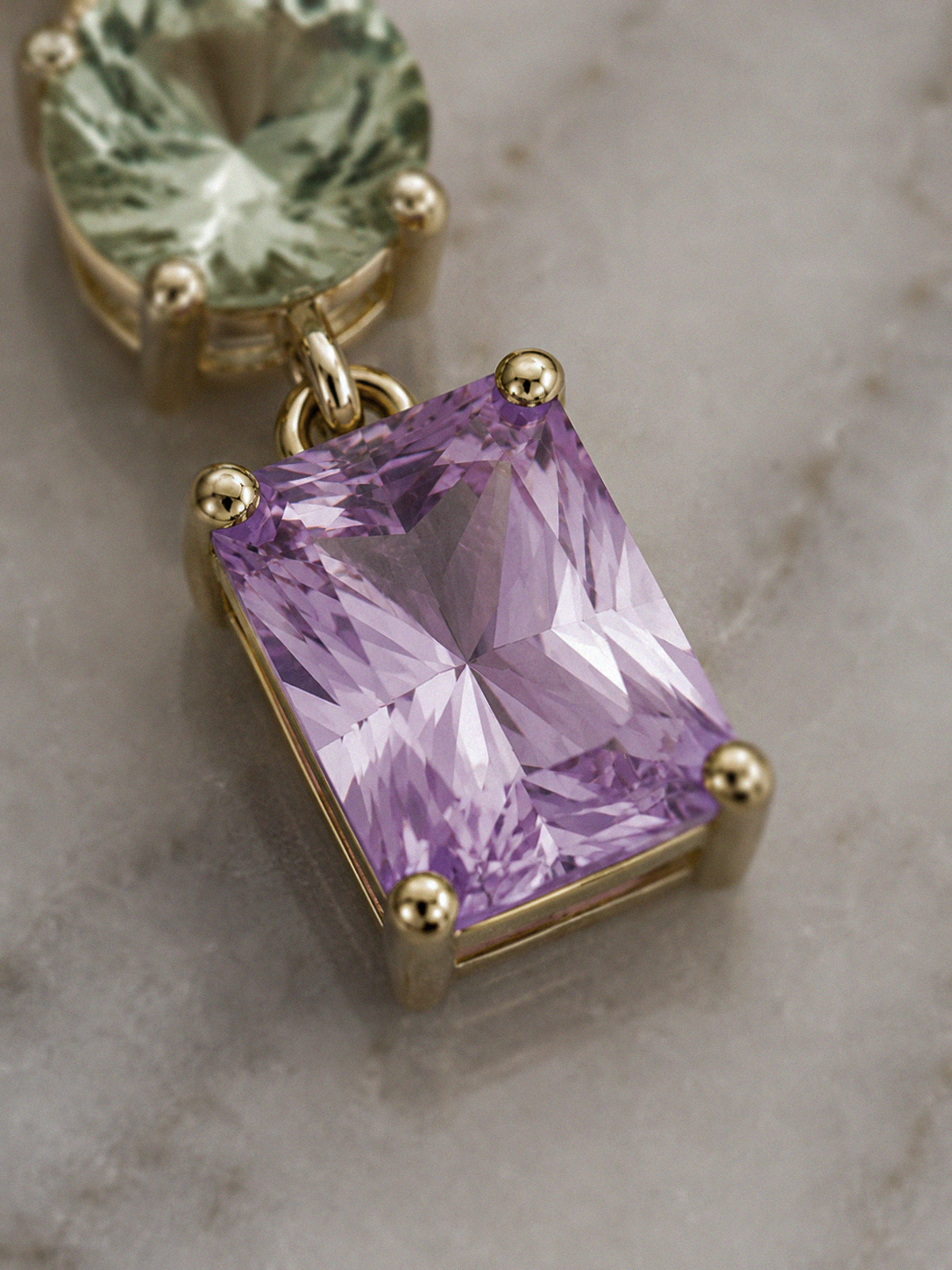 9ct Yellow Gold Toi et Moi Quartz & Amethyst Pendant Necklace. (With chain)