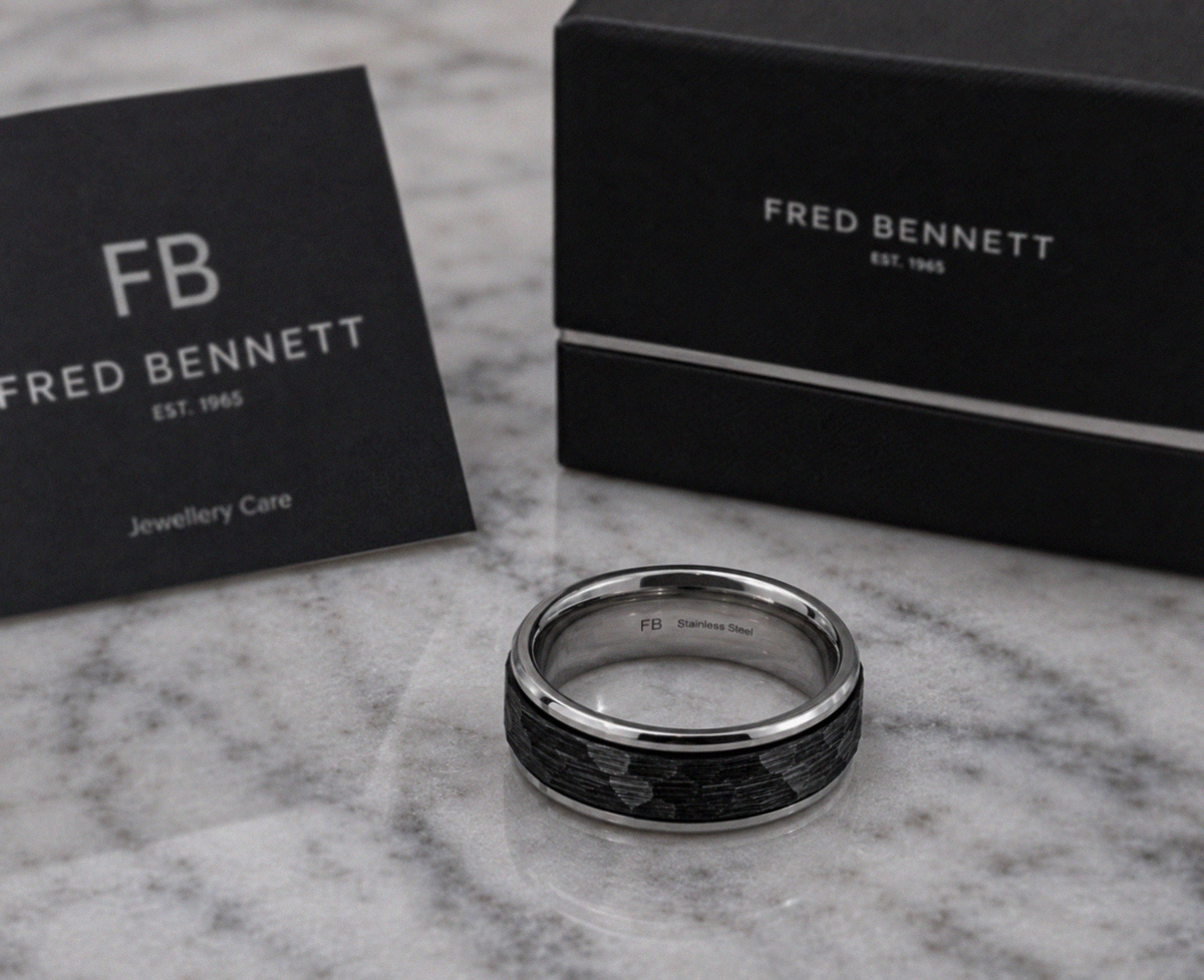Fred Bennett Stainless Steel Black Faceted Spinner Ring