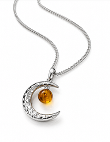 Sterling Silver Baltic Amber Crescent Moon Necklace
