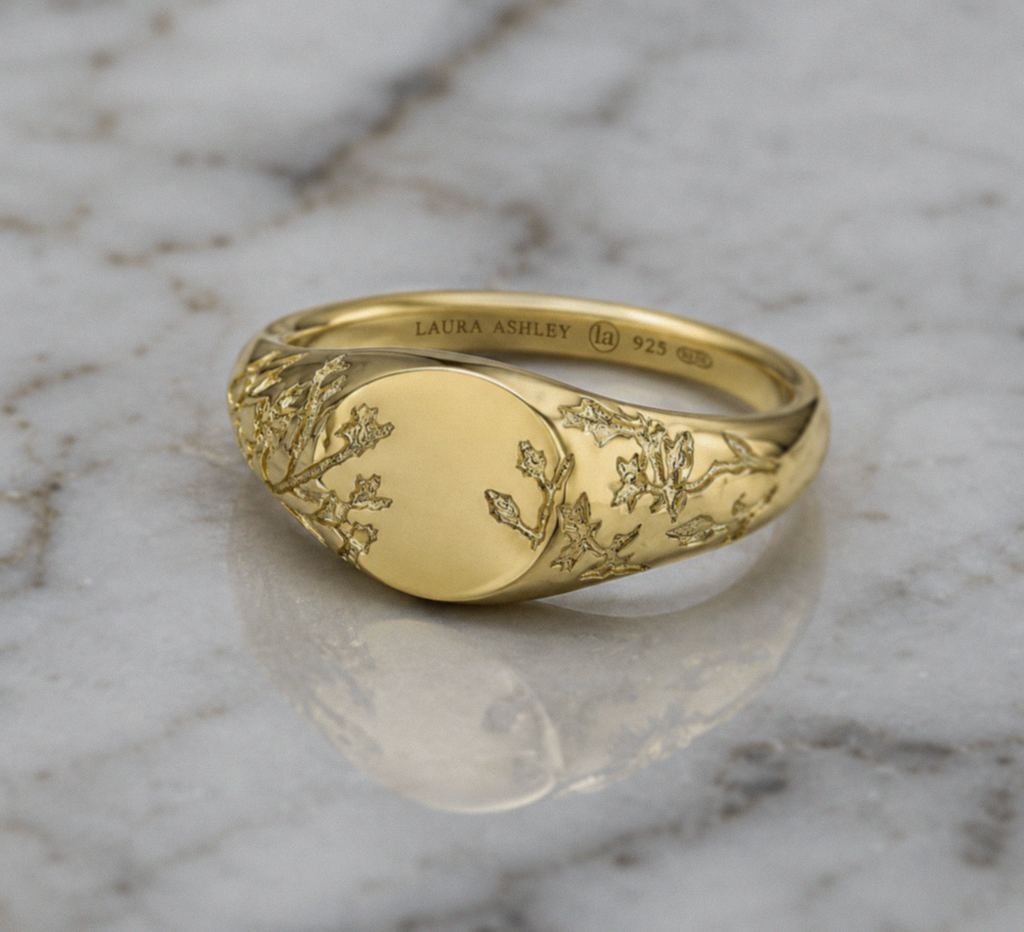 Laura Ashley Gold Plated Silver Farlington Flowers Signet Ring