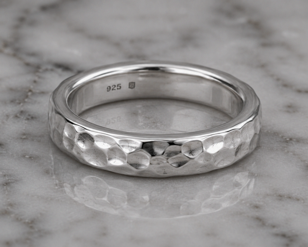 Hammered Sterling Silver Unisex Band Ring