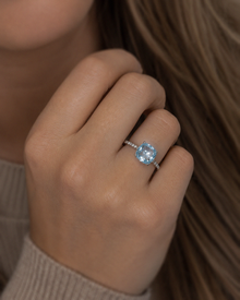 9ct White Gold Cushion-Cut Blue Topaz & Diamond Statement Ring