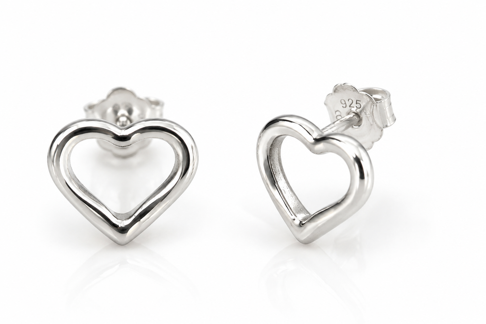 Sterling Silver Small Open Heart Stud Earrings