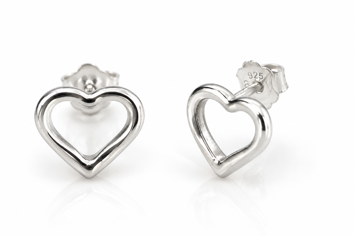 Sterling Silver Small Open Heart Stud Earrings