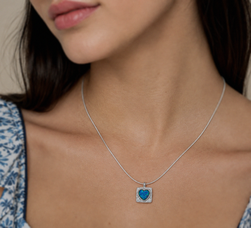 Banyan Sterling Silver Blue Opalite Heart Pendant Necklace