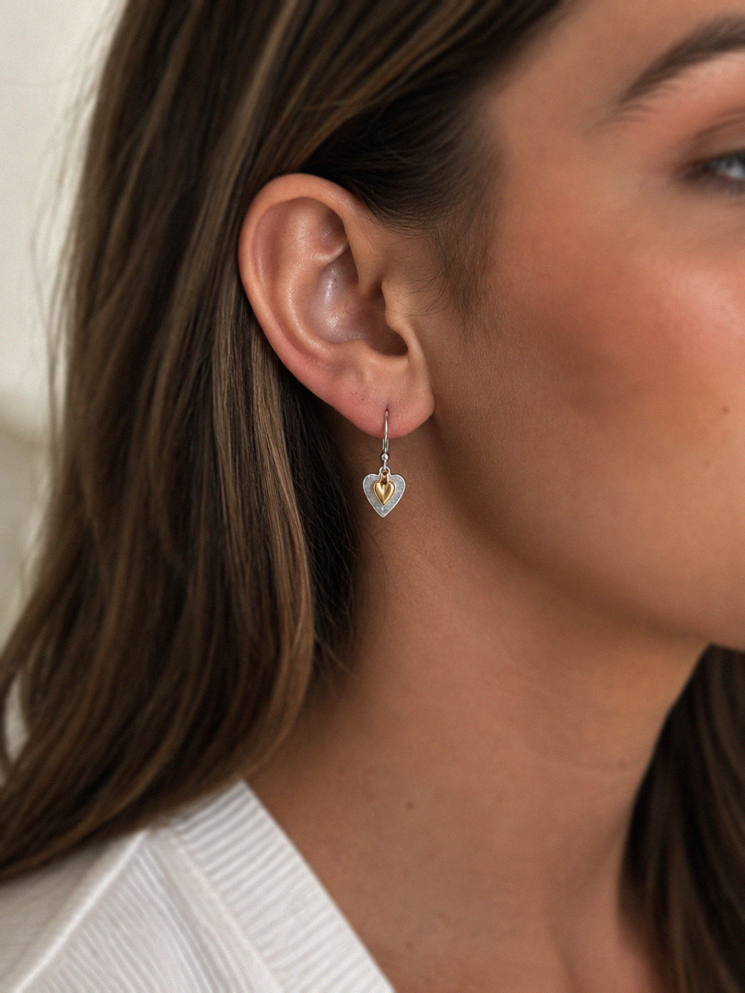 Gold Plated Double Heart Drop Earrings