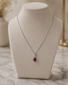 Ruby & Diamond Drop Pendant Necklace in 9ct White Gold