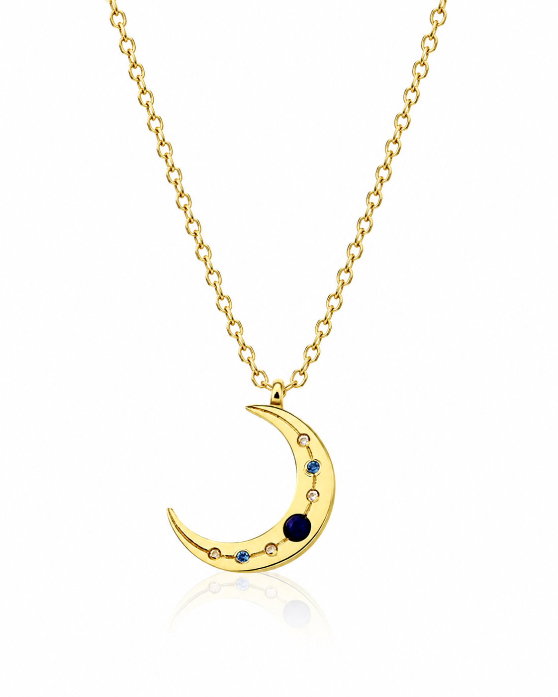 Sterling Silver Lapis & Cubic Zirconia Moon Necklace