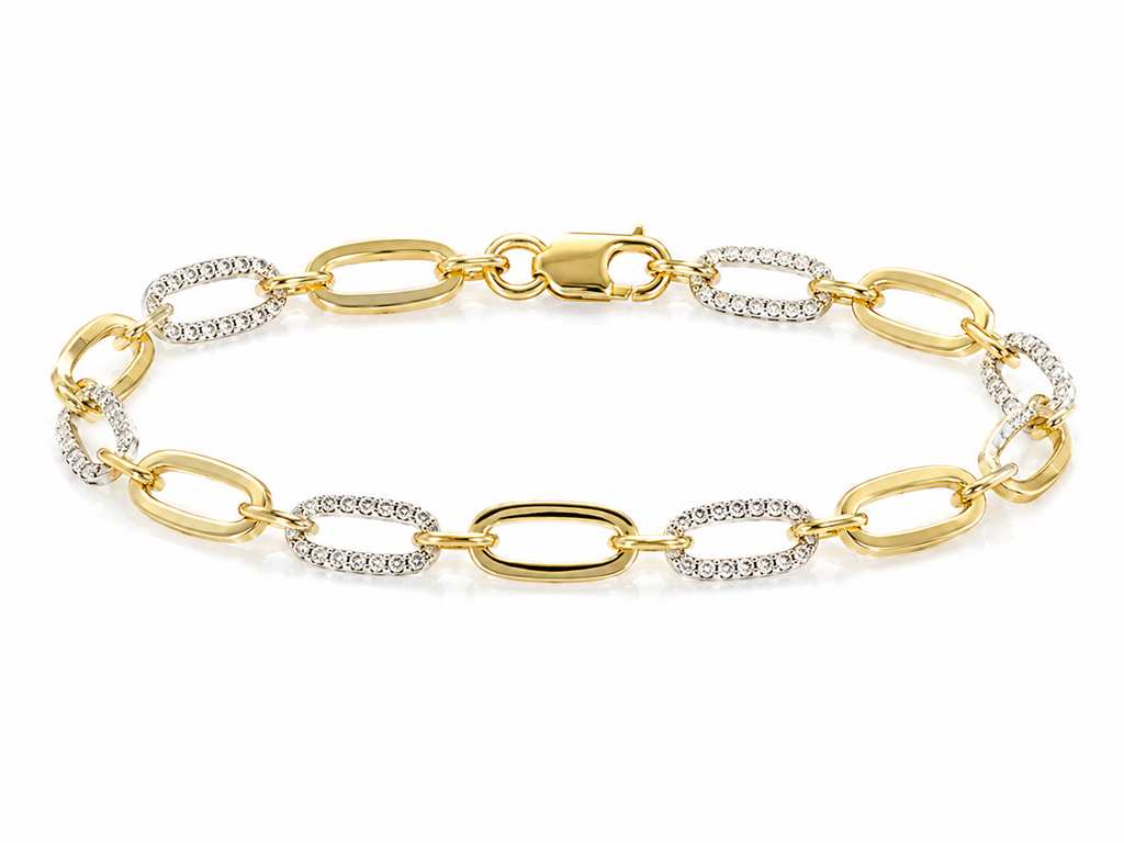9ct Yellow Gold Cubic Zirconia Oblong Link Bracelet