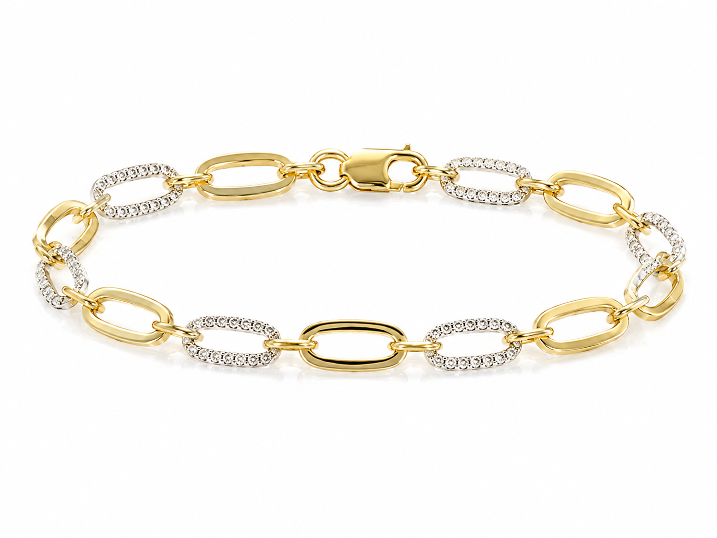 9ct Yellow Gold Cubic Zirconia Oblong Link Bracelet