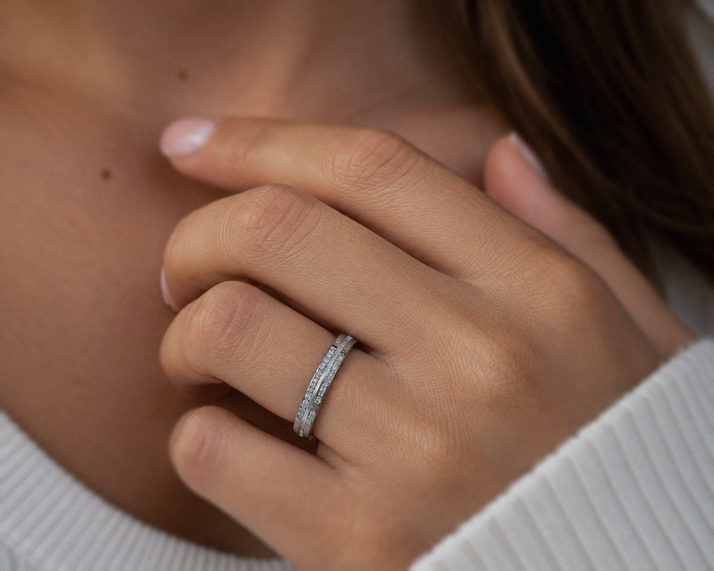 Platinum Diamond Wedding Band-Double Row Natural Diamonds