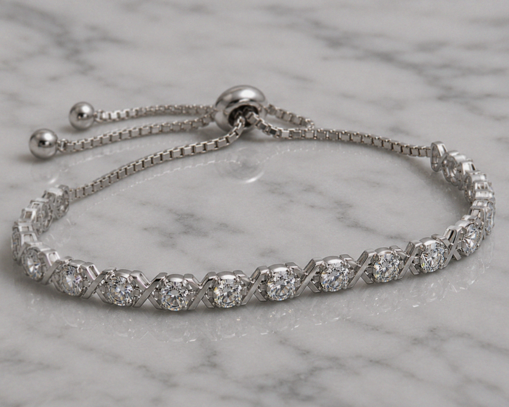 Sterling Silver Moissanite Cross-Link Slider Bracelet