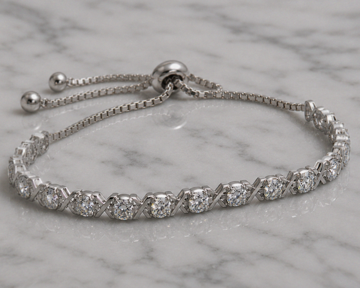 Sterling Silver Moissanite Cross-Link Slider Bracelet