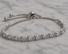 Sterling Silver Moissanite Cross-Link Slider Bracelet