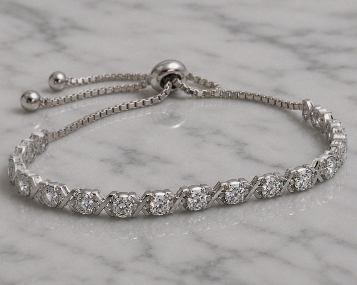 Sterling Silver Moissanite Cross-Link Slider Bracelet