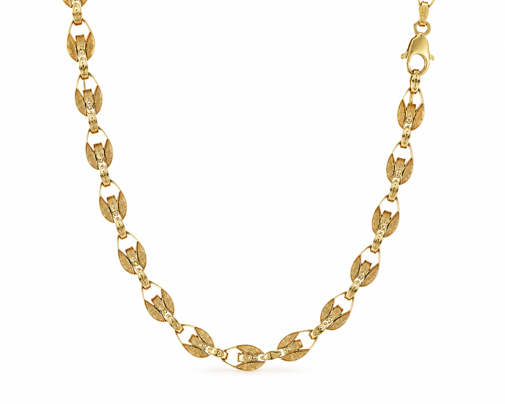 9ct Yellow Gold Tulip Link Chain Necklace – Medium Plain Finish