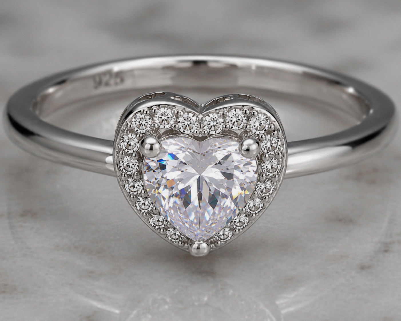 Sterling Silver Cubic Zirconia Heart Halo Ring