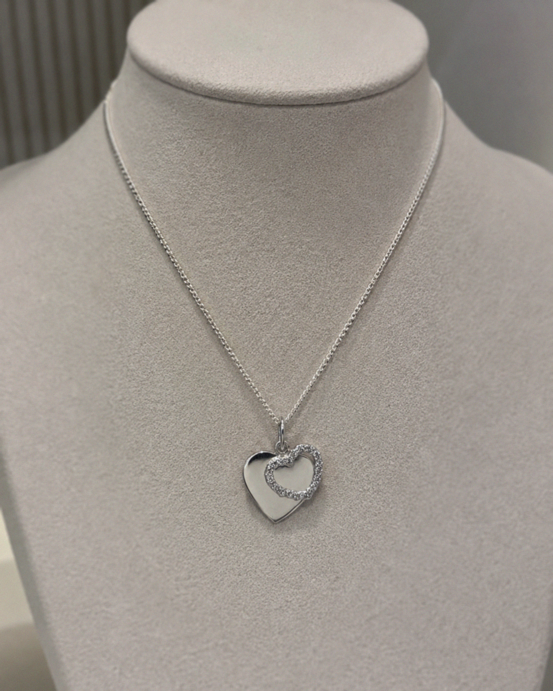 Sterling Silver Cubic Zirconia Double Heart Pendant with 41–46cm Chain