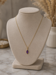 9ct Yellow Gold Flame Cut Amethyst Pendant Necklace