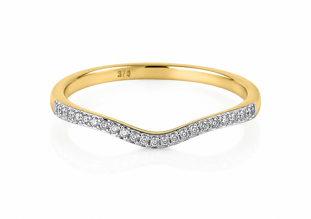 9ct Yellow Gold Diamond Set V-Shaped Ring