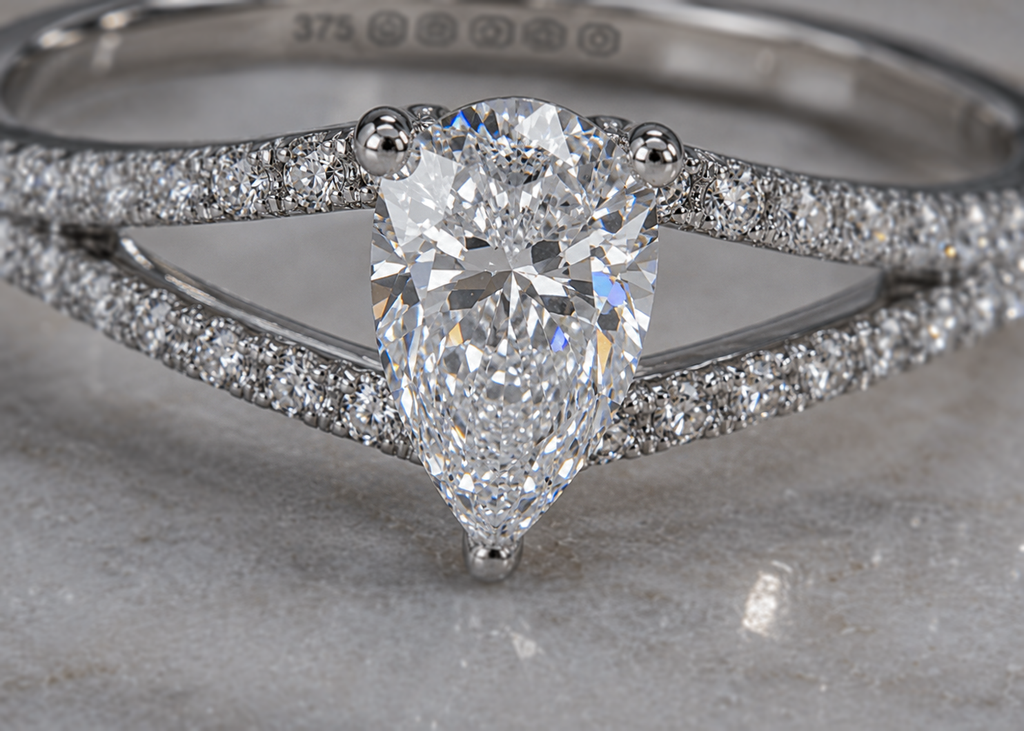 9ct White Gold 0.45ct Pear-Cut Split-Shoulder Diamond Engagement Ring