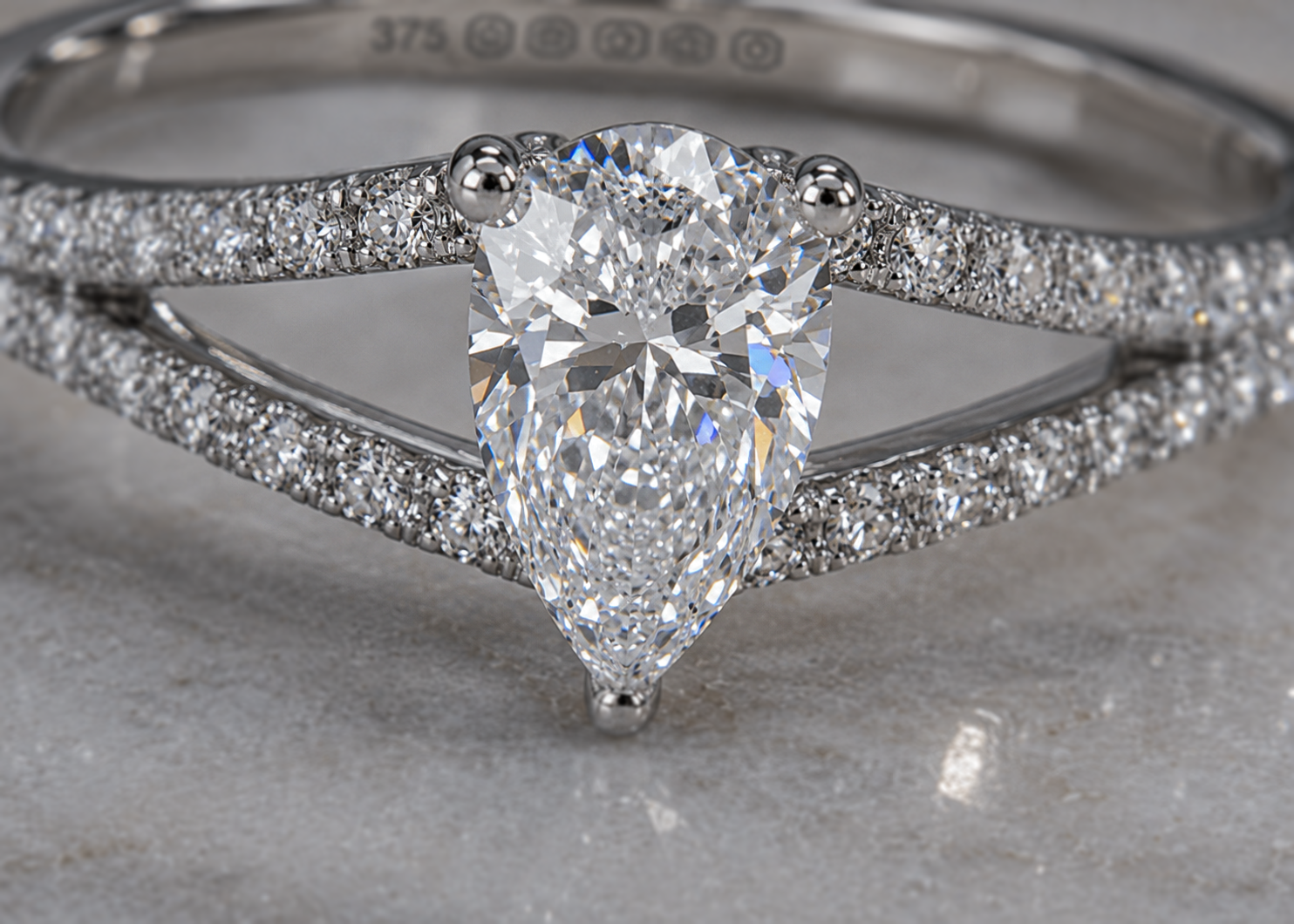 9ct White Gold 0.45ct Pear-Cut Split-Shoulder Diamond Engagement Ring