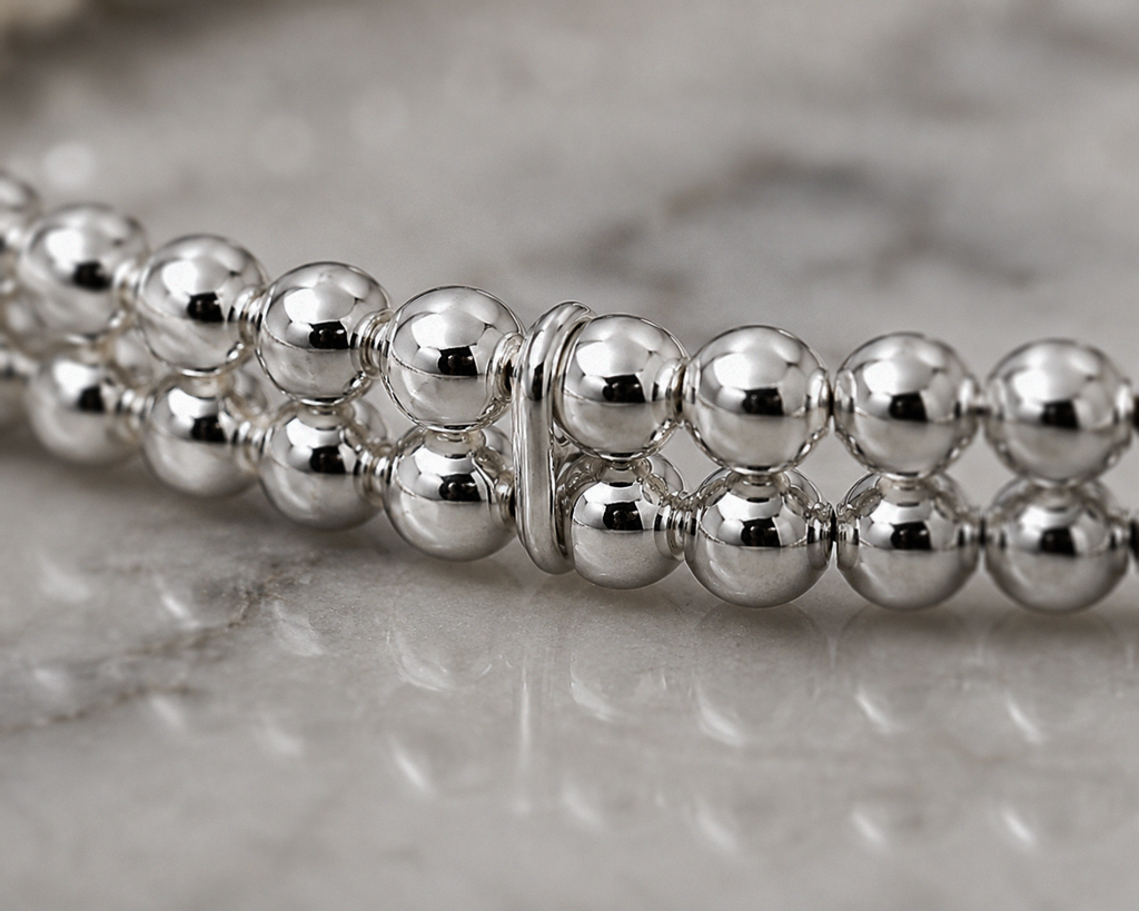 Double Row Stretch Bracelet with Star Charm – Sterling Silver