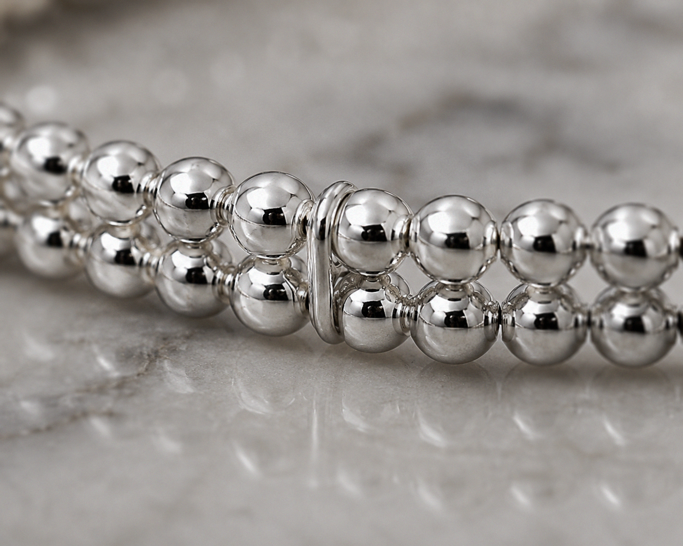 Double Row Stretch Bracelet with Star Charm – Sterling Silver