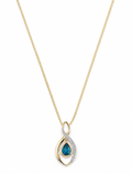 9ct Yellow Gold London Blue Topaz & Diamond Pendant Necklace