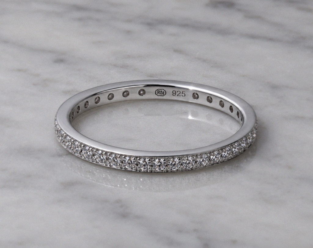 Sterling Silver Cubic Zirconia Pavé Eternity Ring